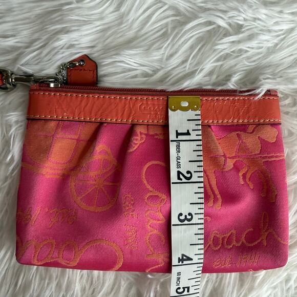 COACH Orange Pink Horse Carriage Canvas Wristlet - Picture 8 of 8